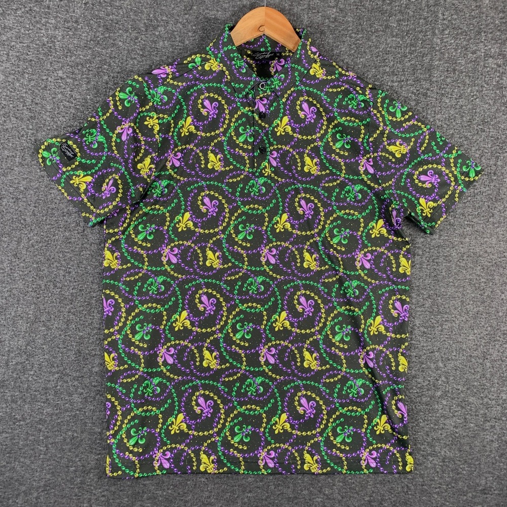 Sunday Swagger Polo Men Medium Abstract Performance Golf Mardi Gras Flamboyant